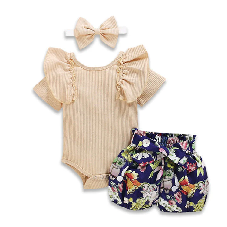 European And American Foreign Trade Lotus Leaf Sleeve Baby Romper Suit Summer New Style Kids Print Shorts - Image 5