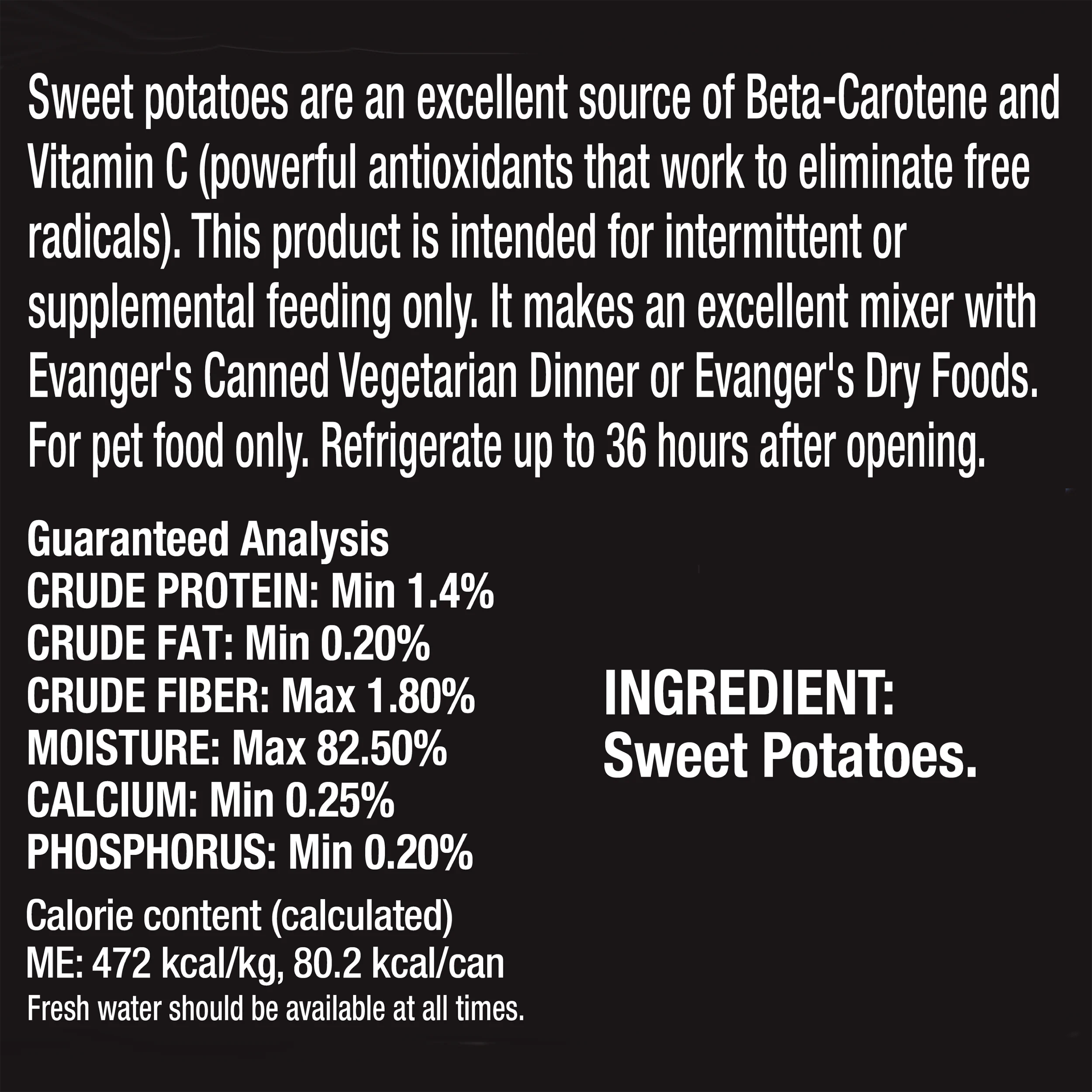Evanger's Complements Grain Free Sweet Potato for Dogs & Cats 12.5 oz - Image 3
